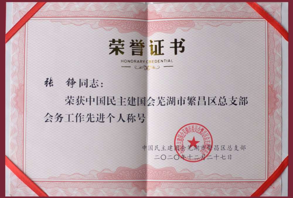 穿透王总经理荣获芜湖市繁昌区工作先进个人荣誉称号